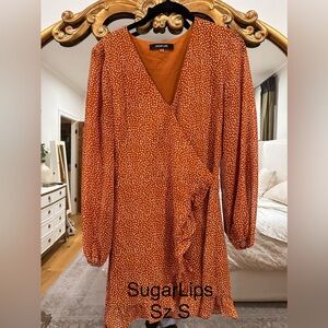 Sugarlips Orange Long Sleeve Dress with Dots